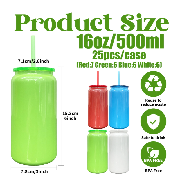 25pcs US Warehouse Christmas 16oz Shimmer Glitter Vacuum Insulated Stainless Steel Sublimation Can Tumbler