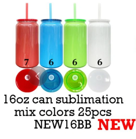 25pcs US Warehouse Christmas 16oz Shimmer Glitter Vacuum Insulated Stainless Steel Sublimation Can Tumbler