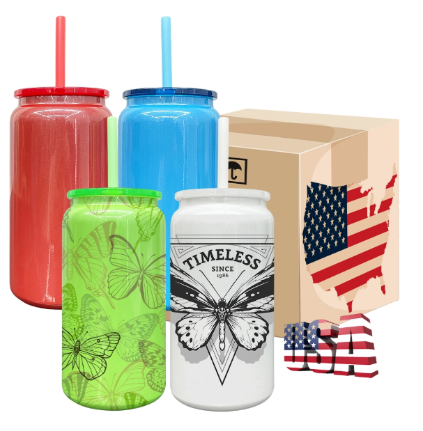 25pcs US Warehouse Christmas 16oz Shimmer Glitter Vacuum Insulated Stainless Steel Sublimation Can Tumbler