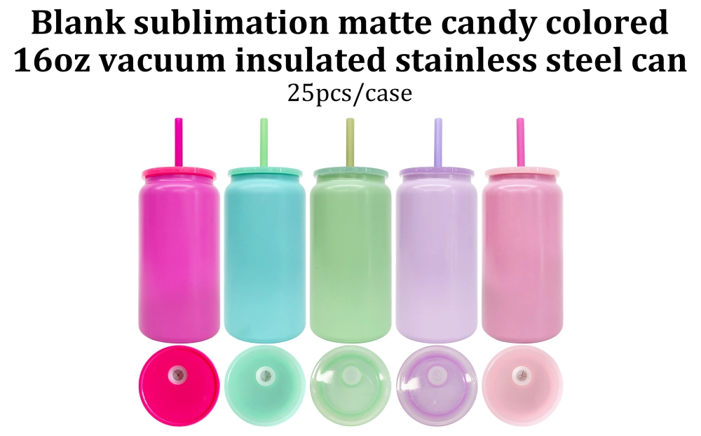 25pcs US Warehouse 16oz Vacuum Insulated Matte Candy Colored Stainless Steel Sublimation Can Tumbler