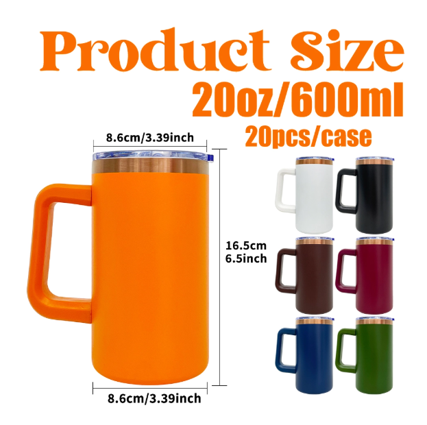 20pcs USA Warehouse 20oz Copper Underneath Powder Coated Coffee Mugs with Removable Plastic Handle for Laser Engraving