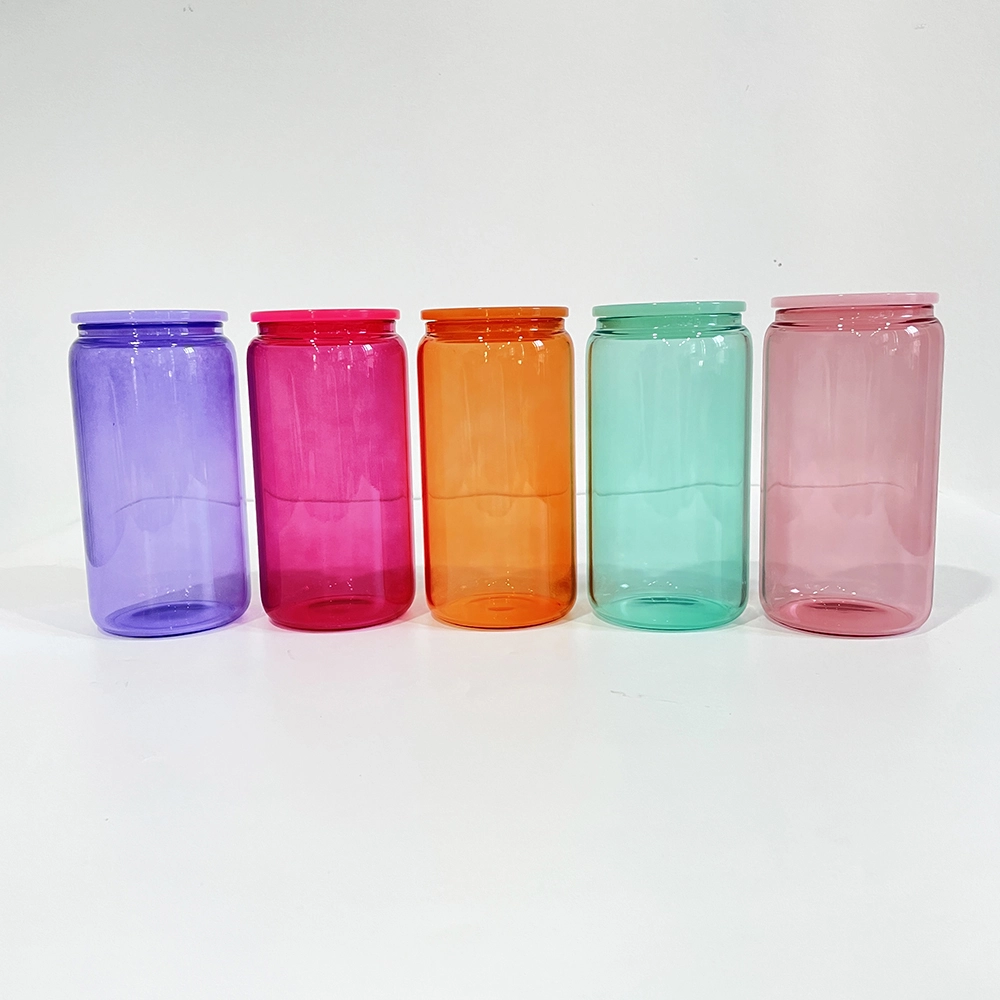 25pcs USA Warehouse Sublimation 16oz Colored Jelly Glass Can With Plastic Lids