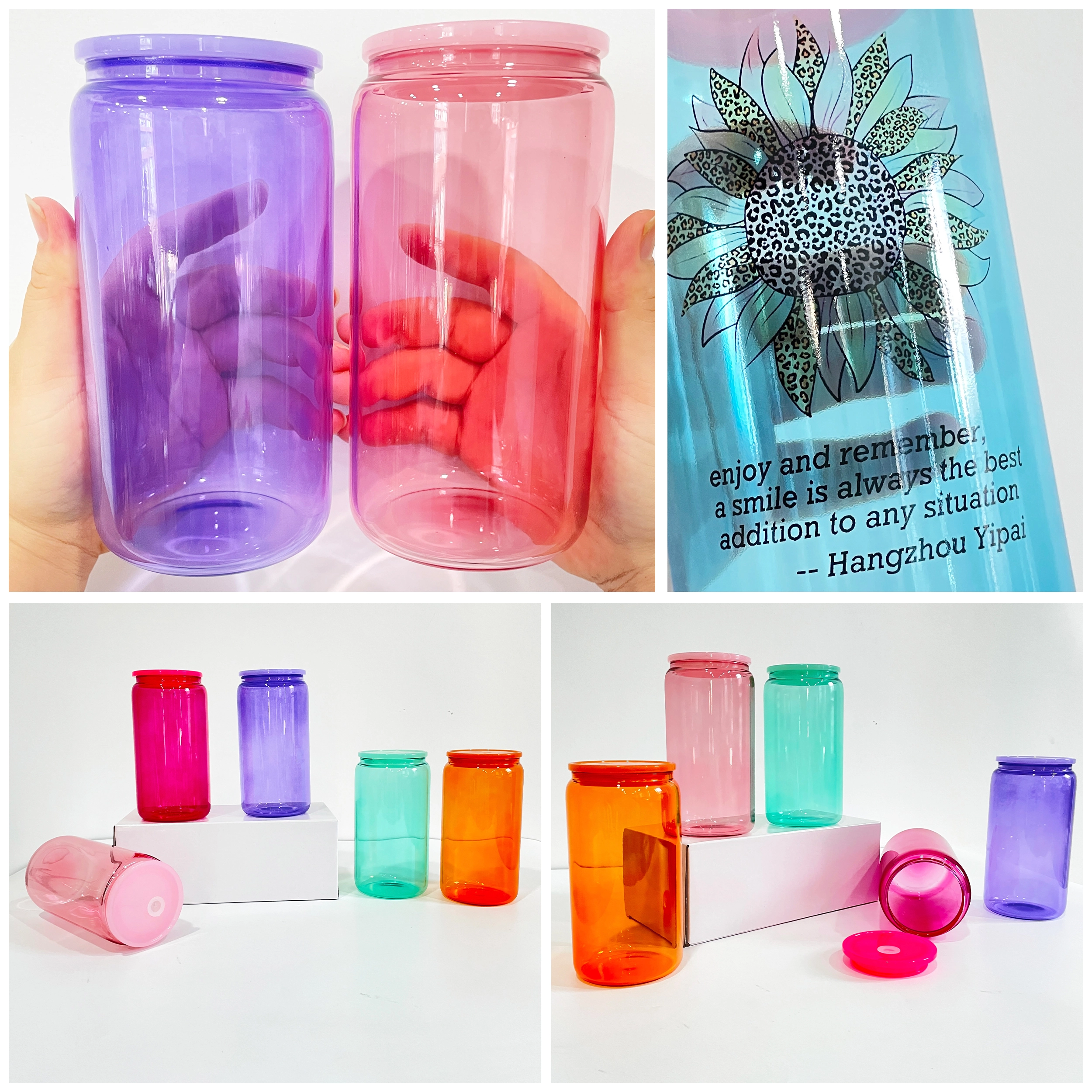 25pcs USA Warehouse Sublimation 16oz Colored Jelly Glass Can With Plastic Lids