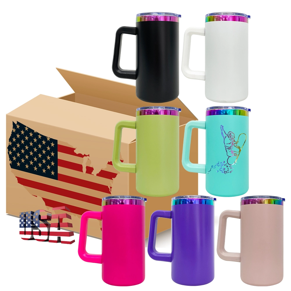 20pcs USA Warehouse 20oz Rainbow Underneath Powder Coated Coffee Mugs with Removable Plastic Handle for Laser Engraving