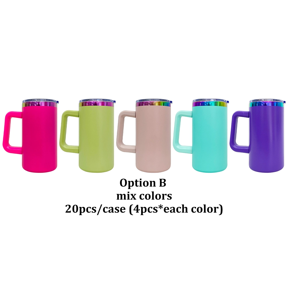 20pcs USA Warehouse 20oz Rainbow Underneath Powder Coated Coffee Mugs with Removable Plastic Handle for Laser Engraving