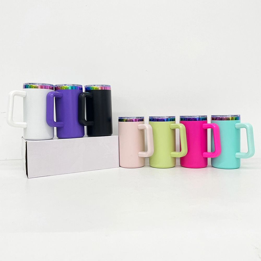 20pcs USA Warehouse 20oz Rainbow Underneath Powder Coated Coffee Mugs with Removable Plastic Handle for Laser Engraving