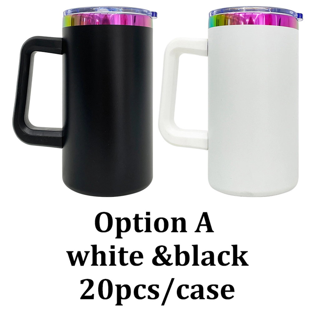 20pcs USA Warehouse 20oz Rainbow Underneath Powder Coated Coffee Mugs with Removable Plastic Handle for Laser Engraving