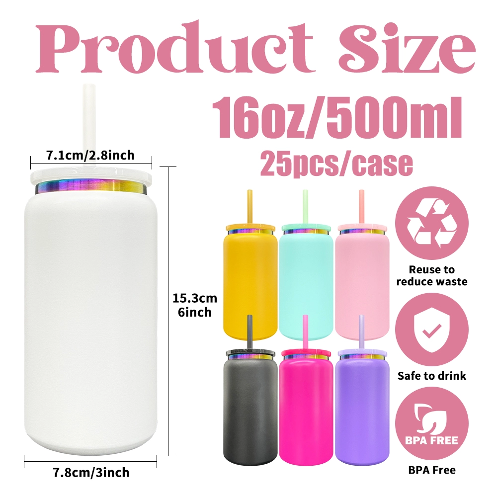 25pcs US Warehouse 16oz Double Walled Vacuum Insulated Stainless Steel Tumbler Rainbow Plated Powder Coated Can for Lasering