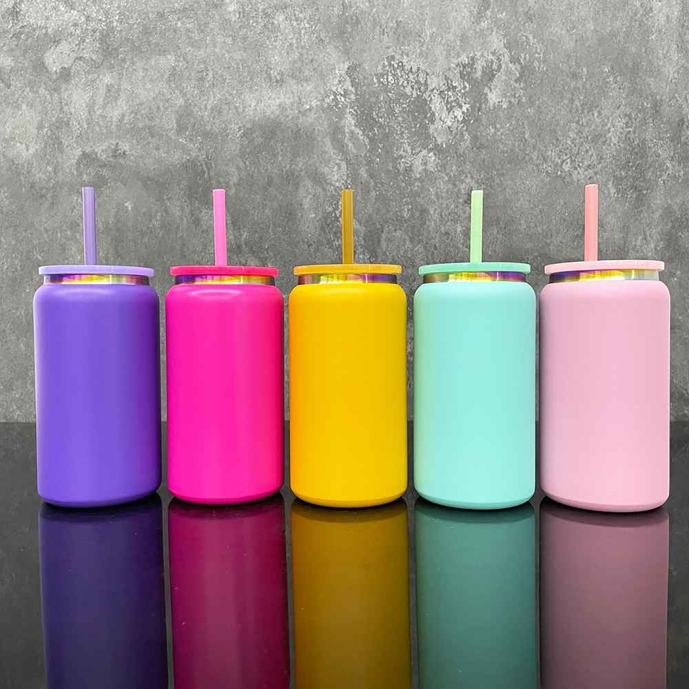 25pcs US Warehouse 16oz Double Walled Vacuum Insulated Stainless Steel Tumbler Rainbow Plated Powder Coated Can for Lasering