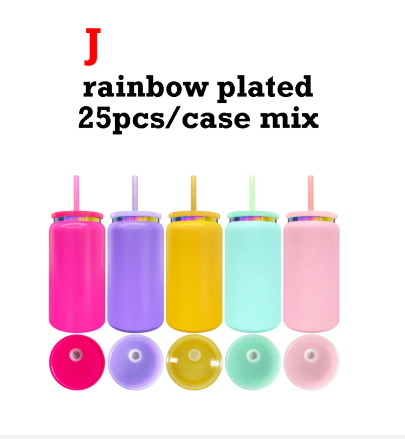 25pcs US Warehouse 16oz Double Walled Vacuum Insulated Stainless Steel Tumbler Rainbow Plated Powder Coated Can for Lasering