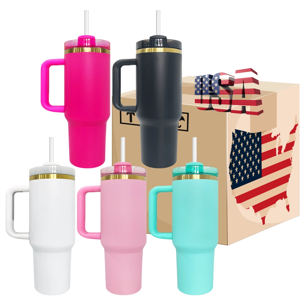 20pcs 40oz Gold Plated Stainless Steel Tumbler with Handle For Laser Engraving (Mixed 5 Colors)