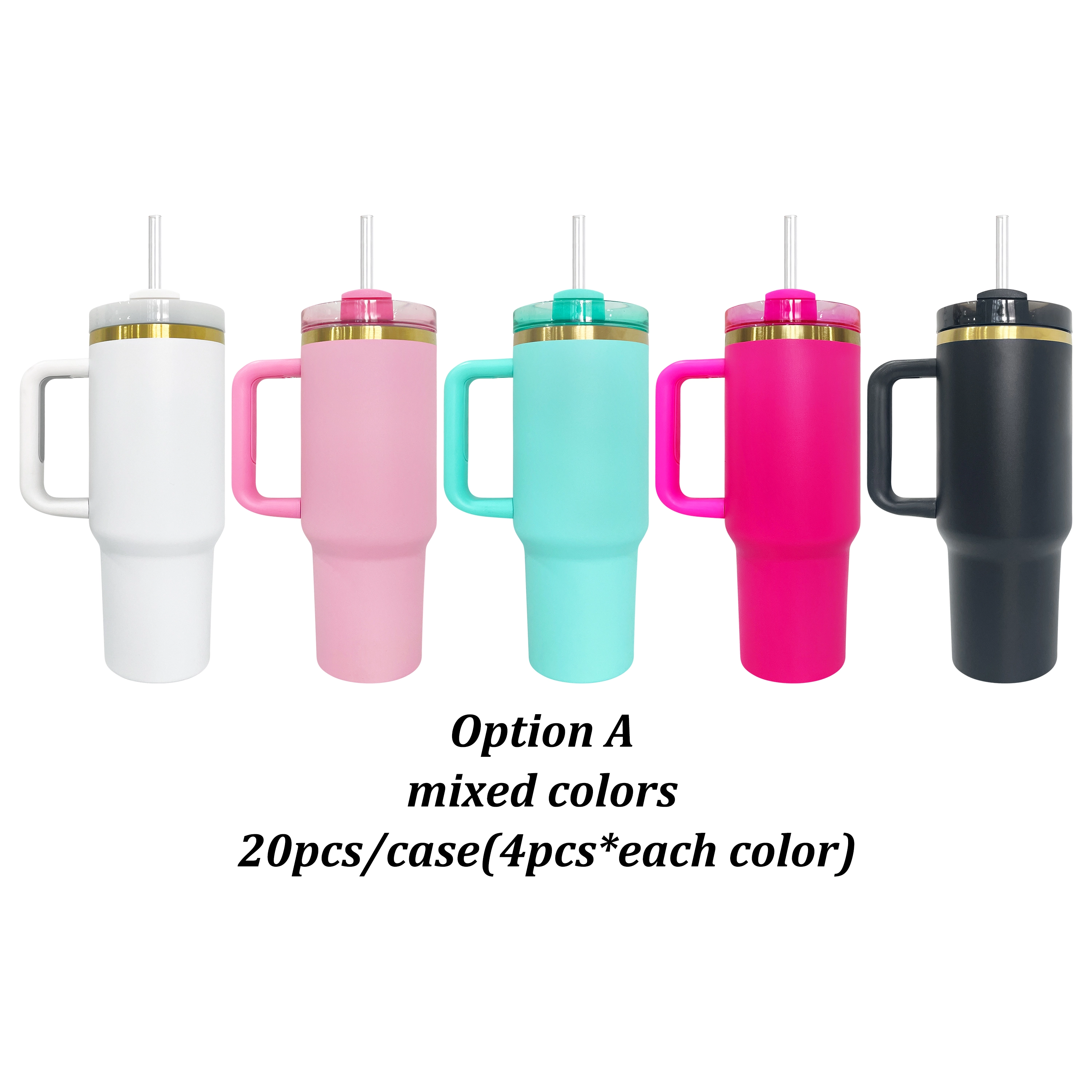 20pcs 40oz Gold Plated Stainless Steel Tumbler with Handle For Laser Engraving (Mixed 5 Colors)