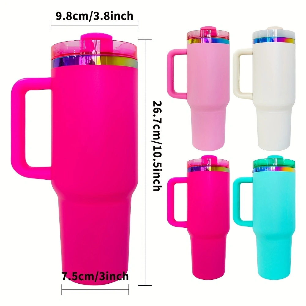16PCS 40oz H2.0 Rainbow Plated Engraved White and Black Powder Coated Stainless Steel Tumbler with Handle