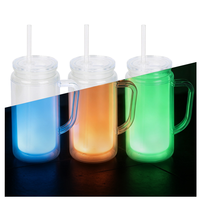16oz Glow In The Dark Snow Globe Plastic Cups with Handle 50pcs/case