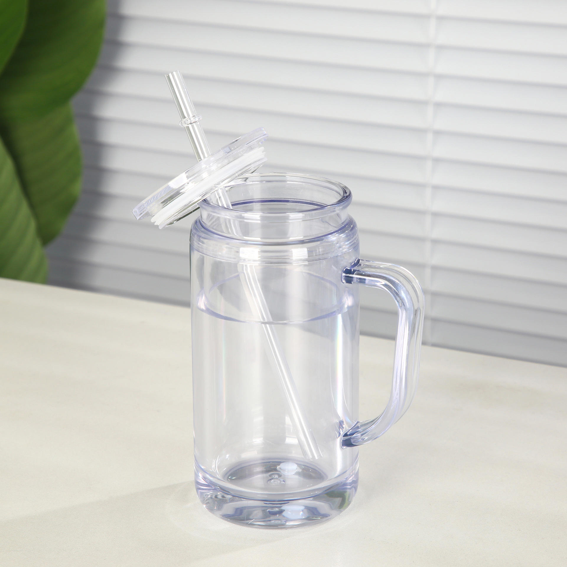 16oz Glow In The Dark Snow Globe Plastic Cups with Handle 50pcs/case