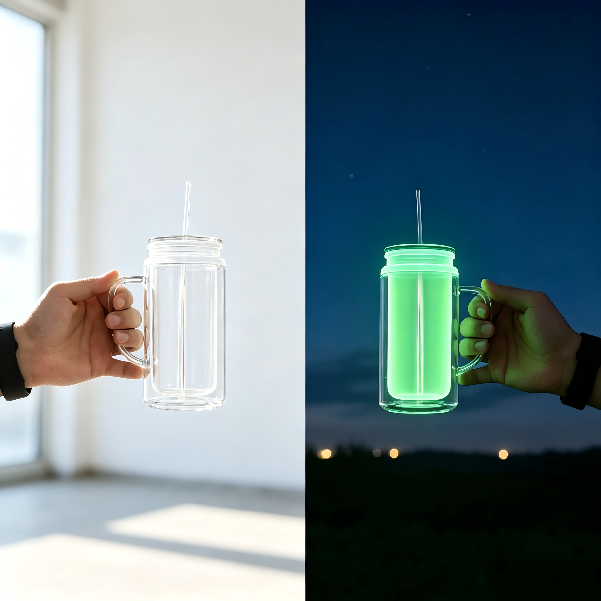 16oz Glow In The Dark Snow Globe Plastic Cups with Handle 50pcs/case