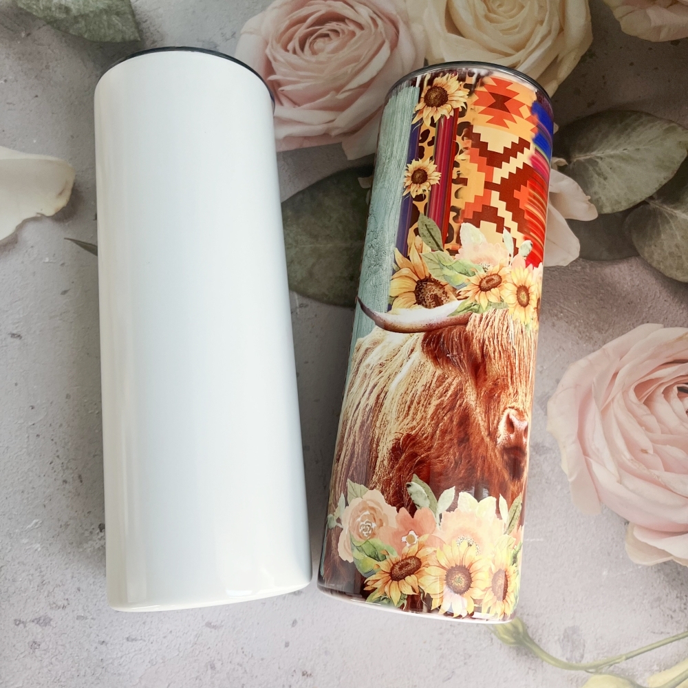 20 oz Skinny Sublimation Tumbler  | Plastic Straw | | Metal Straw | | Rubber Bottom | - RafeeSub