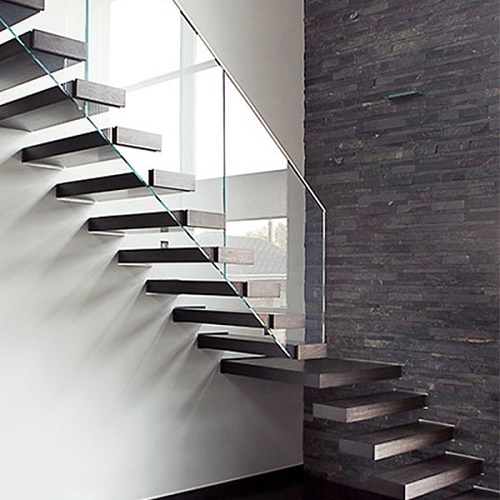 Building modern hidden beam floating stairs with glass railing