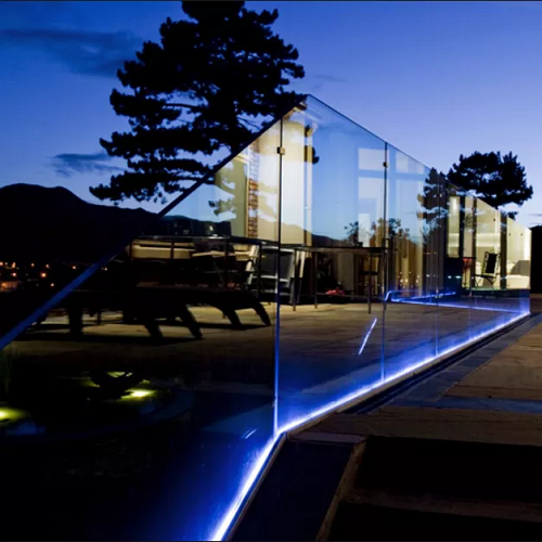 Poplular design U channel base glass railing with led light