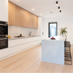 Modern style handless kitchen cabinets lacquer and wood melamine finish mix