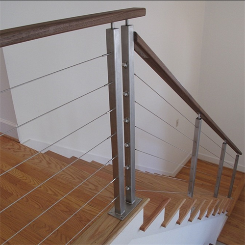 Indoor stainless steel stair wire railings with wood handrail