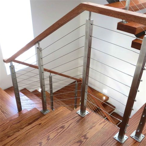 Indoor stainless steel stair wire railings with wood handrail