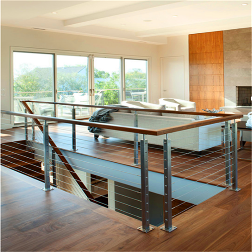 Interior Wire Balustrade Handrail Systems Stair Stainless Steel Wire Rope Cable Railing With Wood Handrail