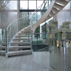 Curved staircase with glass balustrade and American red oak treads indoor use arc stairs