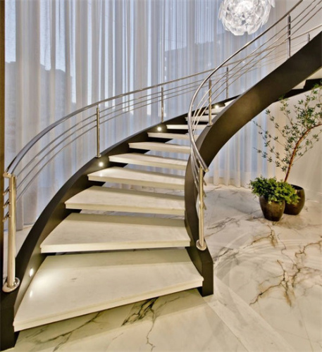 Customized curved stairs with natural marble tread staircase design for villa