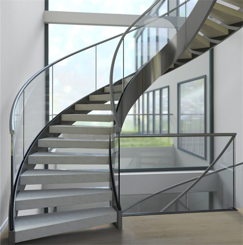 Luxury Staircase Design Stainless Steel Stringer Curved Stairs with