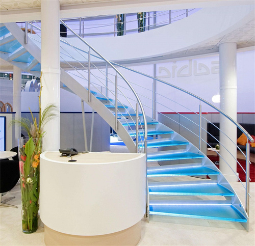 Modern glass step curved stairs with led light for luxury home