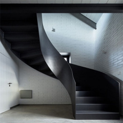 Steel structure double plate beam wooden step curved stairs