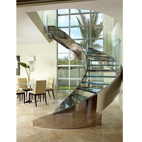 Modern glass step curved stairs with led light for luxury home