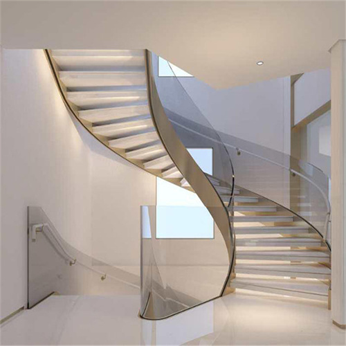 Customized curved stairs with natural marble tread staircase design for villa