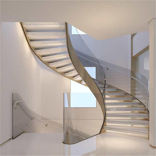 Customized curved stairs with natural marble tread staircase design for villa