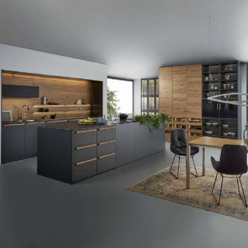 Luxury modern dark grey lacquer and wood finish kitchen cabinets pantry cabinets