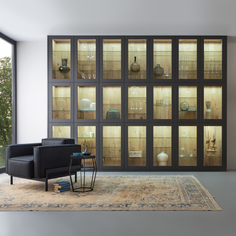 Luxury modern dark grey lacquer and wood finish kitchen cabinets pantry cabinets