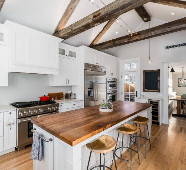American shaker white solid wood modern kitchen cabinets with island