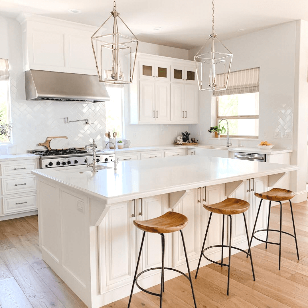 American shaker white solid wood modern kitchen cabinets with island
