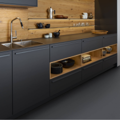 Luxury modern dark grey lacquer and wood finish kitchen cabinets pantry cabinets