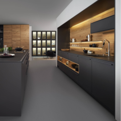 Luxury modern dark grey lacquer and wood finish kitchen cabinets pantry cabinets
