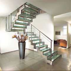 Prefabricated Zig Zag Stringer Stairs glass step stairs for indoor house staircase