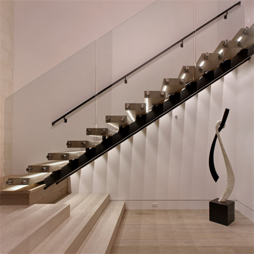 Mono stringer straight stair indoor solid wood staircase with LED lights