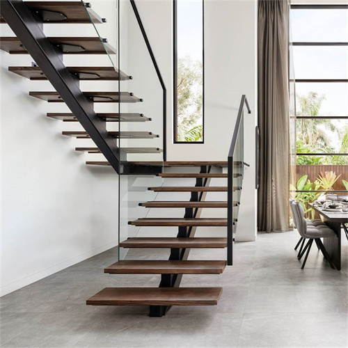 Indoor wooden staircase steel wood staircase with black hardware