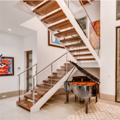 High quality steel wood stair kit staircase with wood tread and glass railing