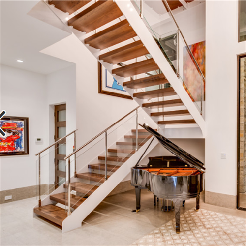 High quality steel wood stair kit staircase with wood tread and glass railing