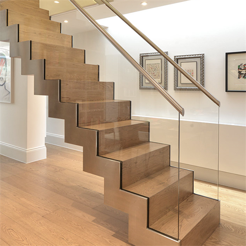Stainless steel stringer wood tread stairs flight staircase for home