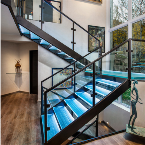 Indoor wooden staircase modern glass staircase indoor straight stairs