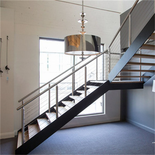 L shape staircase double side stringer stairs with cable railing