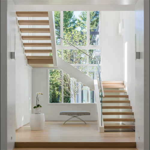 Modern interior double side stringer stairs wood step straight stairs